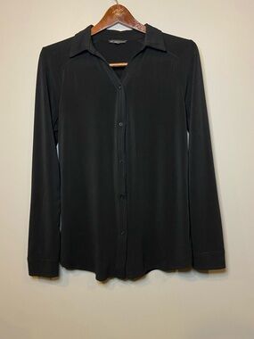 Adrianna Papell Black Long-Sleeve Button-Up Blouse Shirt